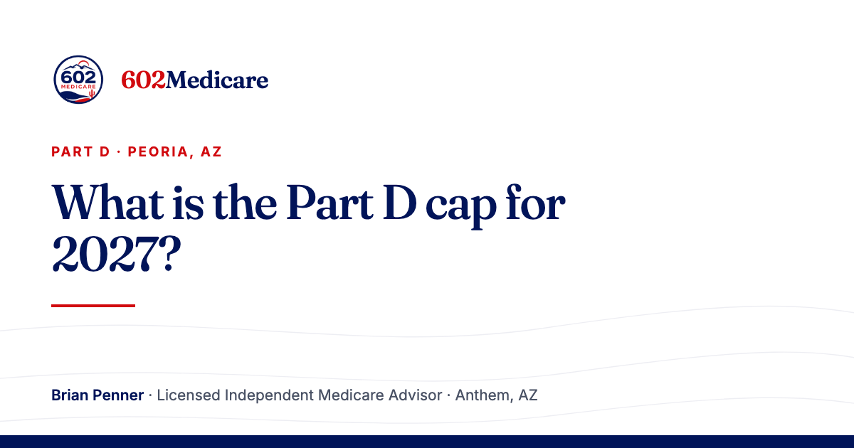 602Medicare article card reading "What is the Part D cap for 2027?", with the 602Medicare badge and a byline for Brian Penner, Licensed Independent Medicare Advisor.